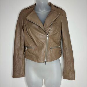 Joie 100% Lamb Leather Moto Zip Up Tan Brown Jacket biker size XXS